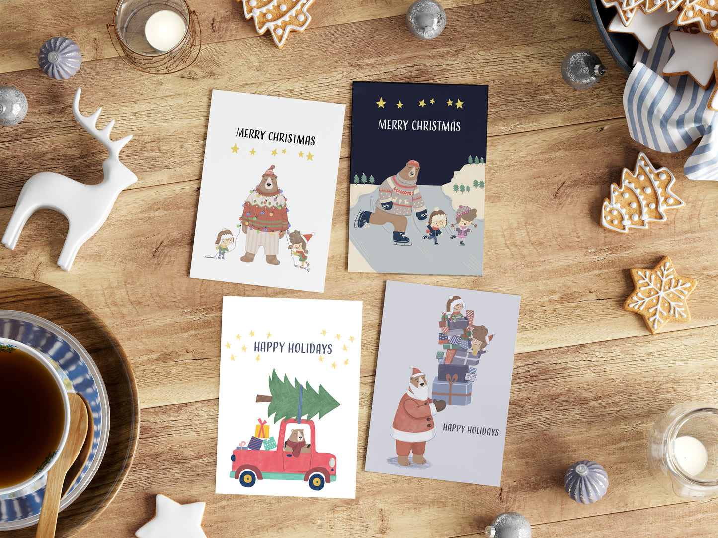 4 pack Christmas Card/Christmas Bears illustrated cards's